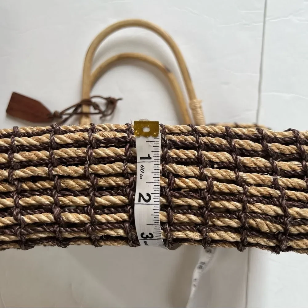 Indeed Straw Rope Bamboo Brown Mushroom Tan Beach Bag Purse Extra Mini Bag